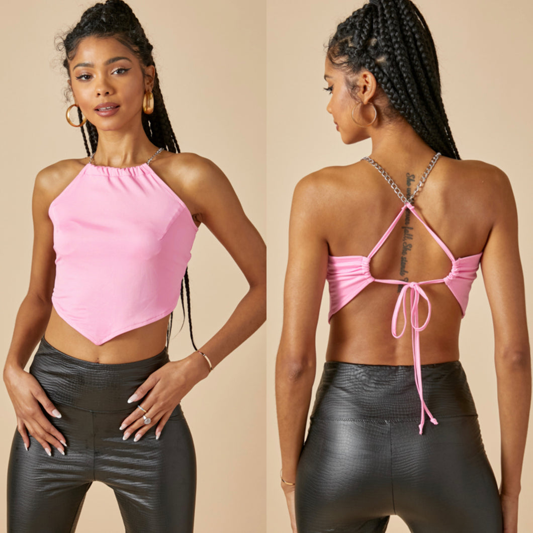 MIA scarf style chain halter top in pink