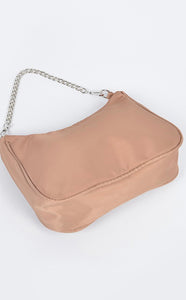 NYLON crossbody and shoulder bag in tan loop