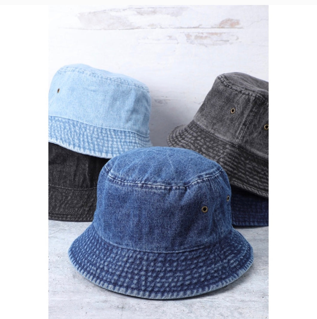 Vintage denim bucket hats