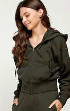 Load image into Gallery viewer, SOFIA Zip up hoodie and jogger pant set in dark olive
