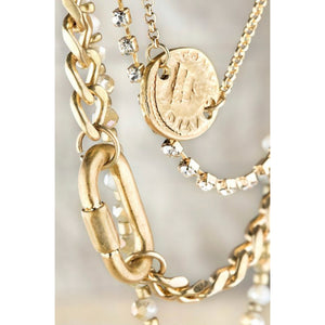 Layered chain glass bead and coin necklace