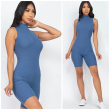Load image into Gallery viewer, Mock neckline sleeveless romper in cloud blue