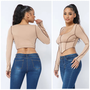 CYNTHIA outstitch crop top in latte