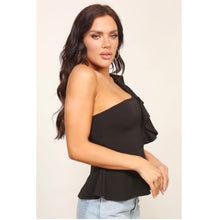 Load image into Gallery viewer, One shoulder ruffle detail top in black