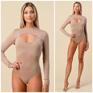 SELENA Cut out shrug bodysuit in taupe