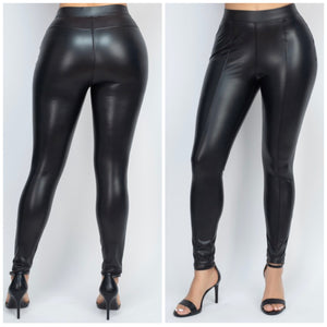 KATRINA waisted faux leather skinny pants in black