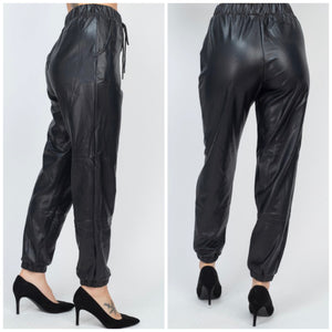 VALERIA Faux leather jogger pant in black