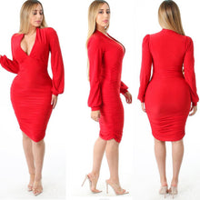 Load image into Gallery viewer, ARACELI deep v neck dress in red