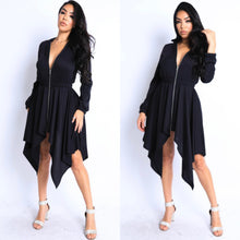 Load image into Gallery viewer, VANESSA hooded asymmetrical zip up dress