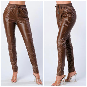 THALIA High waisted drawstring faux leather pants