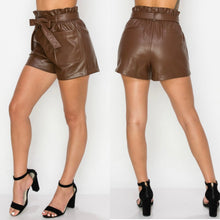 Load image into Gallery viewer, EMMA paper bag faux leather shorts in brown