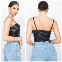 Load image into Gallery viewer, Faux leather crop lace up top