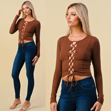 Load image into Gallery viewer, KARINA Lace up front top in choco