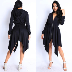 VANESSA hooded asymmetrical zip up dress