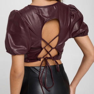 MATHILDA faux leather criss cross back top