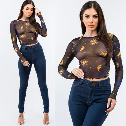 MOONSTRUCK print mesh top