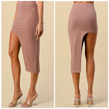 Load image into Gallery viewer, JESSICA Asymmetrical midi skirt in black or cocoa