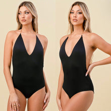 Load image into Gallery viewer, JENNY low back chain halter bodysuit in black