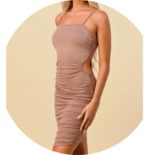 Load image into Gallery viewer, ANDREA Side cut out ruched dress in cocoa