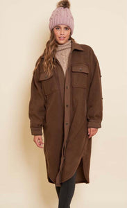 ELISA longline fleece coat in brown