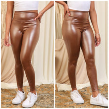 Load image into Gallery viewer, CLAUDIA light brown satin faux leather leggings