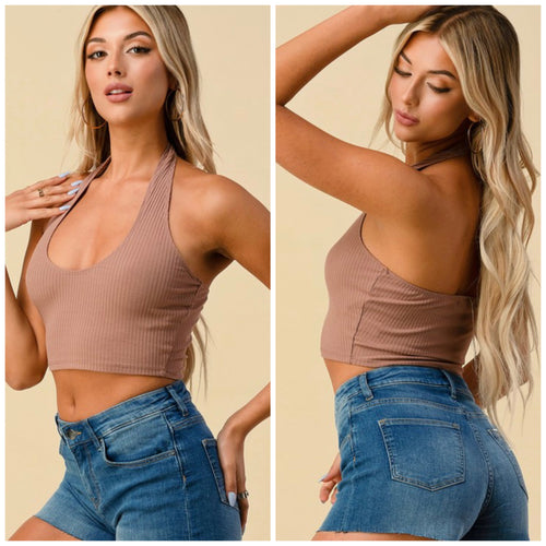 Halter crop top in cocoa