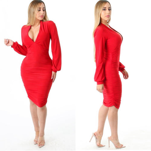 ARACELI deep v neck dress in red