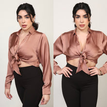 Load image into Gallery viewer, XIMENA satin front tie blouse