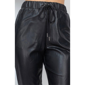 VALERIA Faux leather jogger pant in black