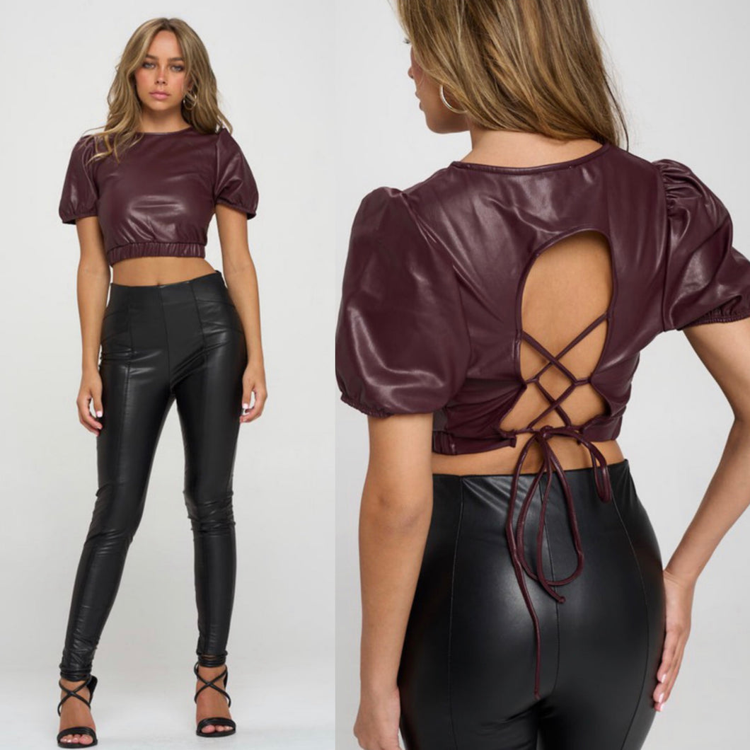 MATHILDA faux leather criss cross back top