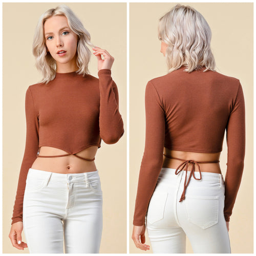 LILLIAN Mock strappy tie back long sleeve top