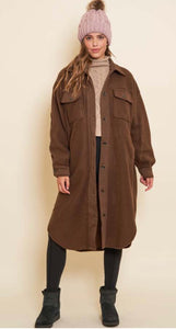ELISA longline fleece coat in brown